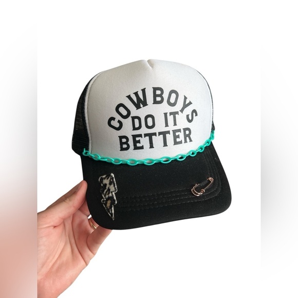 Western cowboys black trucker hat snap back custom - Picture 1 of 3